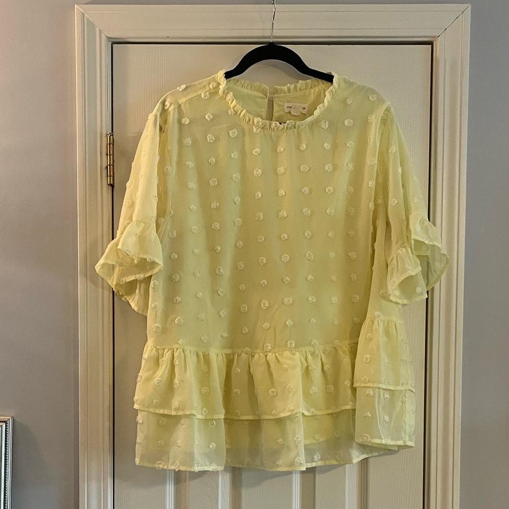 Chico’s.com, Yellow Ruffled Blouse with dot Details, 1X